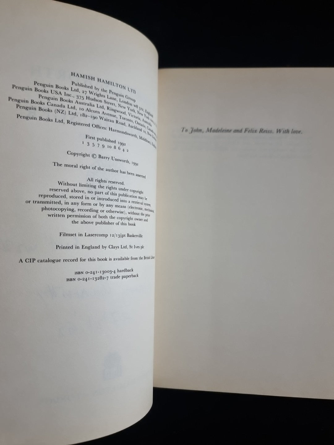 Sacred Hunger by Barry Unsworth (1992)