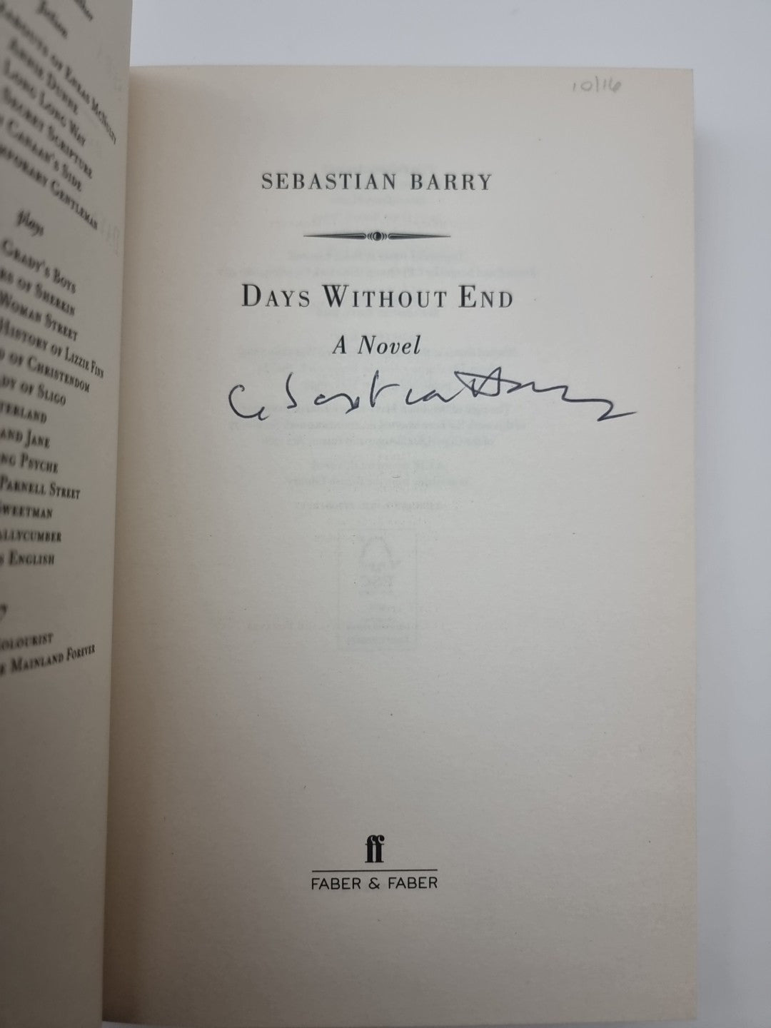 Days without End by Sebastian Barry (Hardcover, 2016) 1st Edition Signed