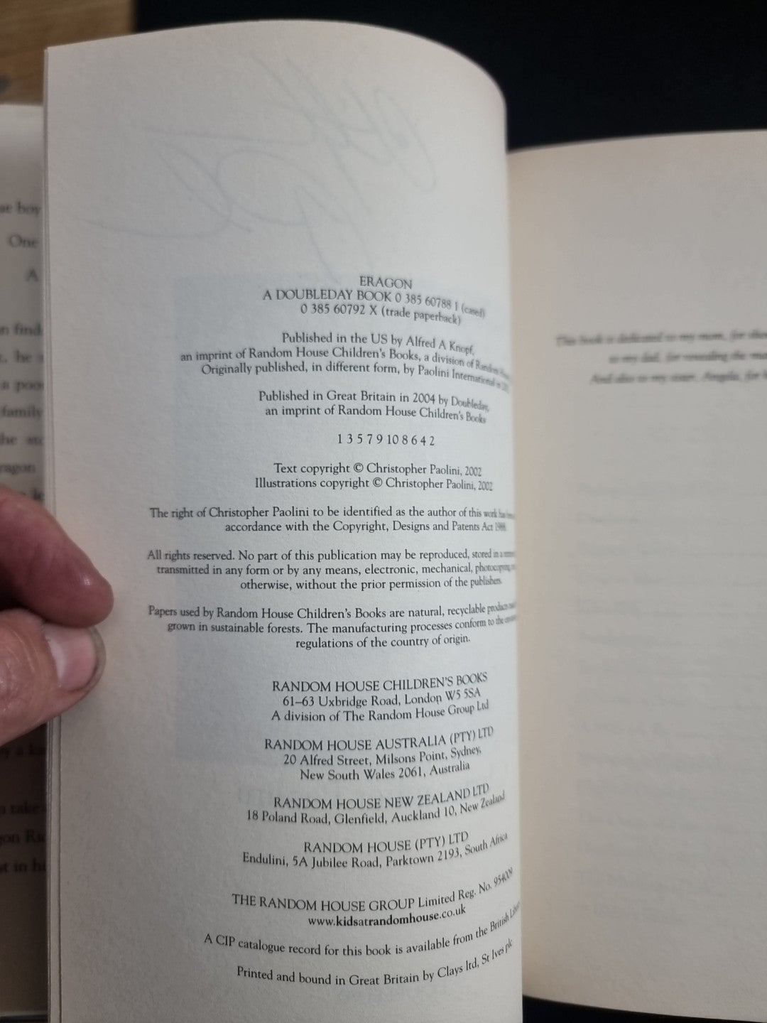 Eragon by Christo Paolini- New First Edition And Signed 