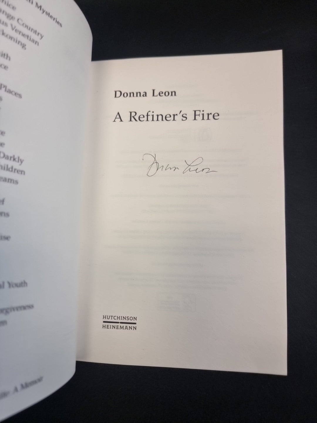 A Refiner's Fire by Donna Leon SIGNED 1ST PRINT