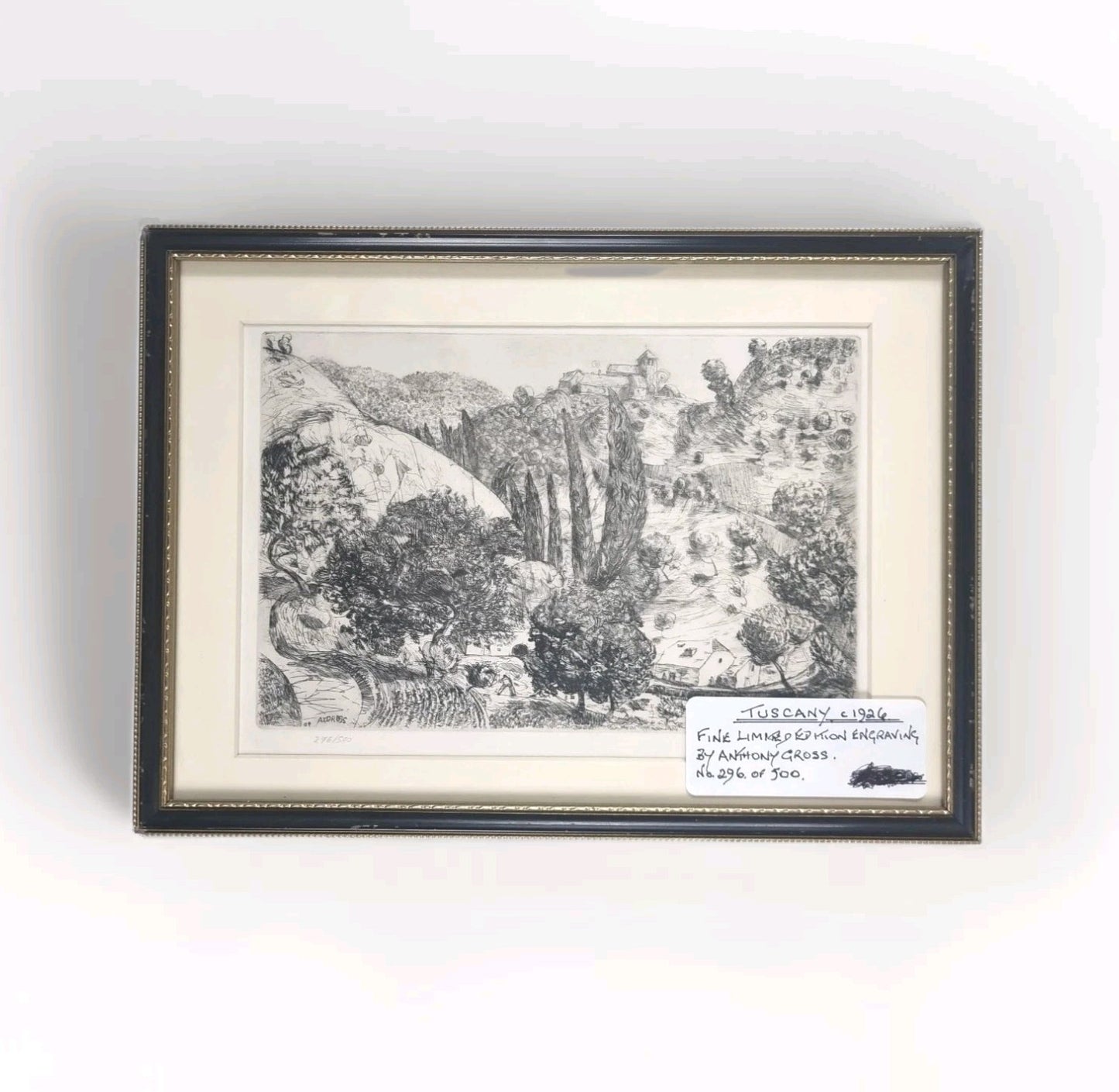 Anthony Gross Etching, Framed - Tuscany - (1926)  Numbered 296/500