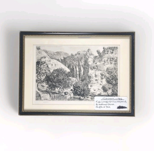 Anthony Gross Etching, Framed - Tuscany - (1926)  Numbered 296/500