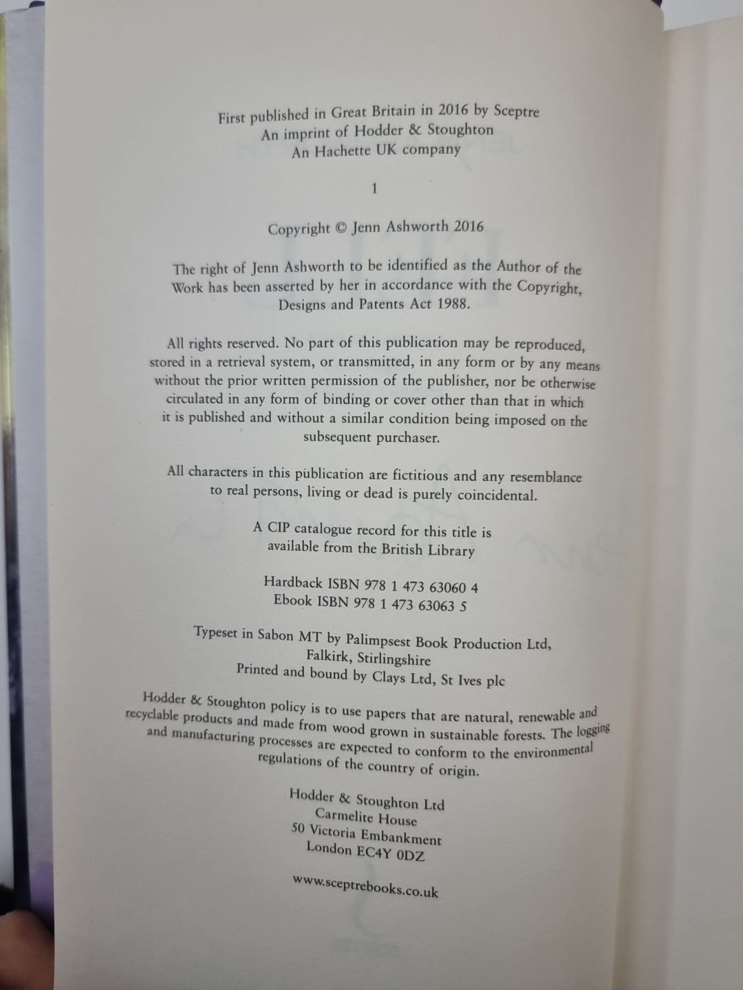 Fell by Jenn Ashworth (Hardcover, 2016) 1st Edition Signed