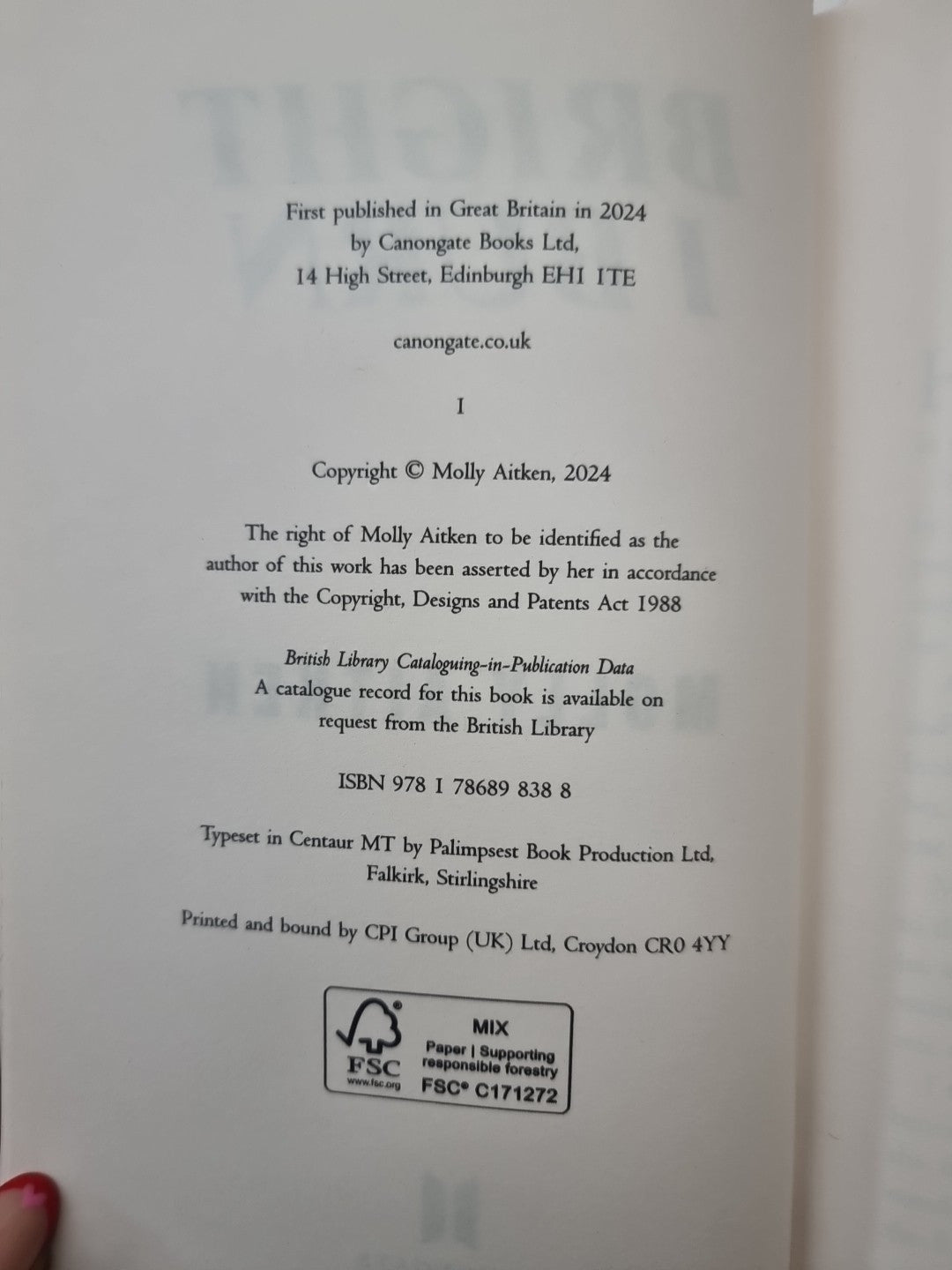 Bright I Burn by Molly Aitken Hardcover Book 1st Edition 