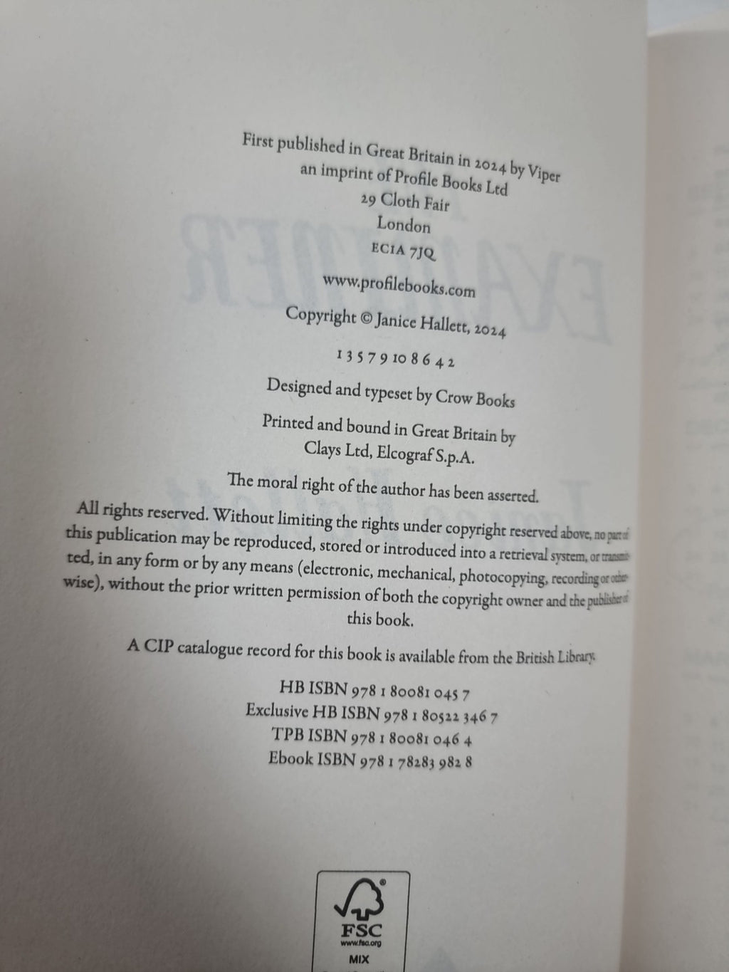 The Examiner by Janice Hallett Signed 1st Edition 