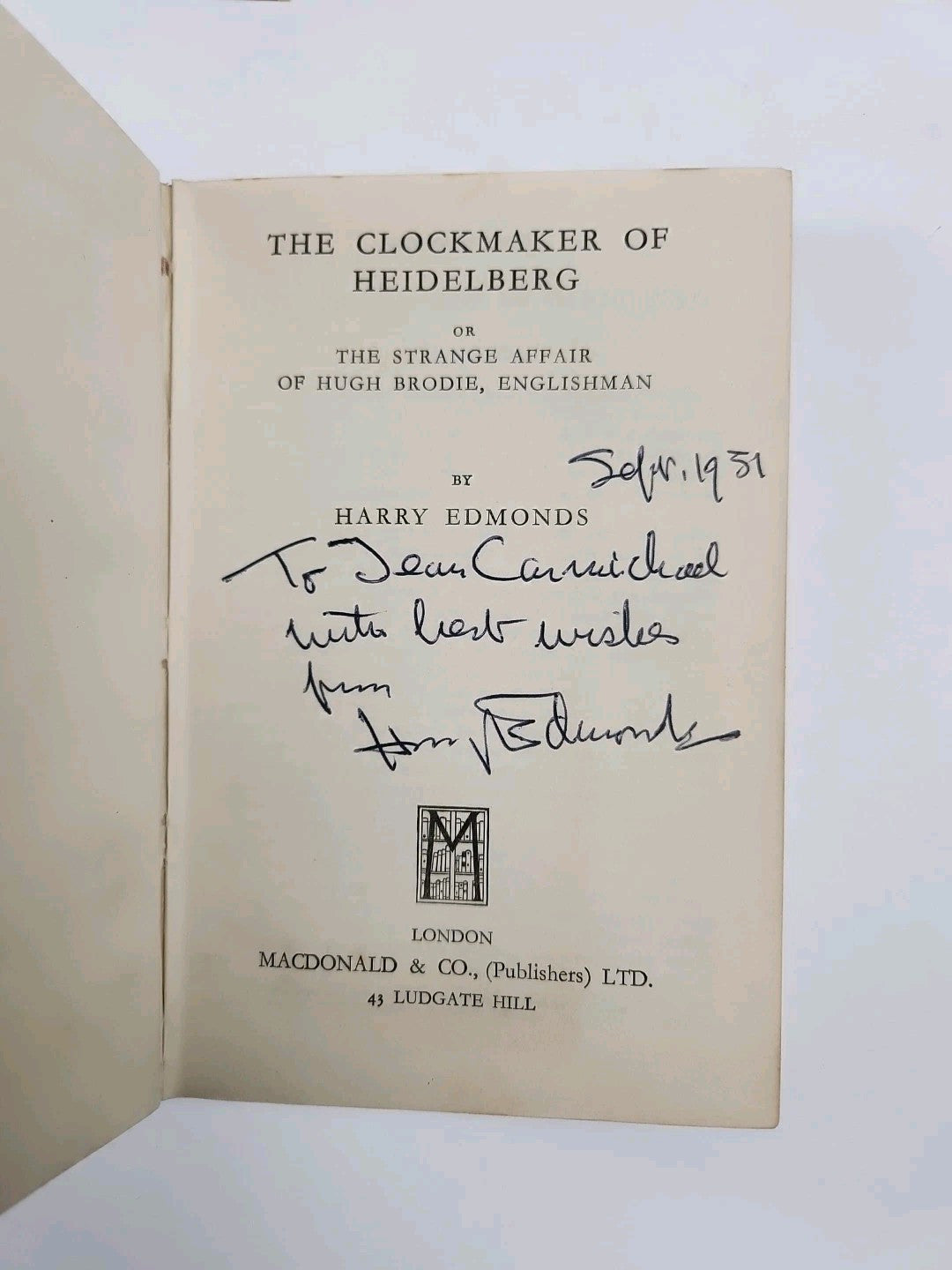 The clock Maker of Heidelberg 1st Edition Signed With Card From Author & Clippin