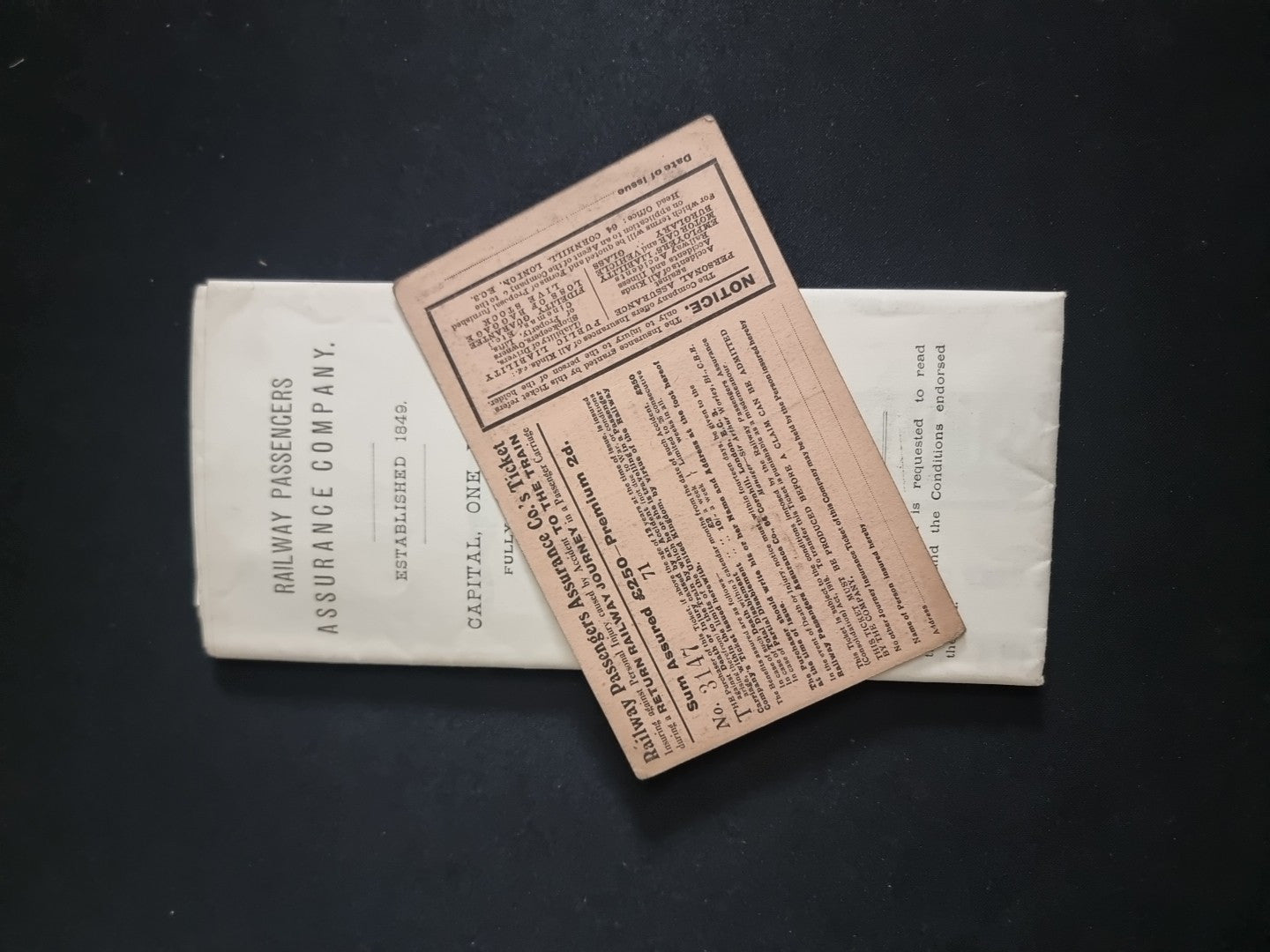 Railway 1893 Passenger Insurance policy with stamped Receipt And Ticket 