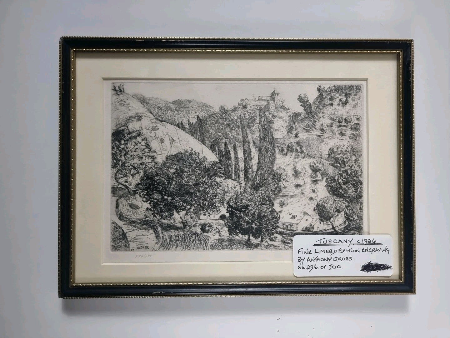Anthony Gross Etching, Framed - Tuscany - (1926) Signed and Numbered 296/500