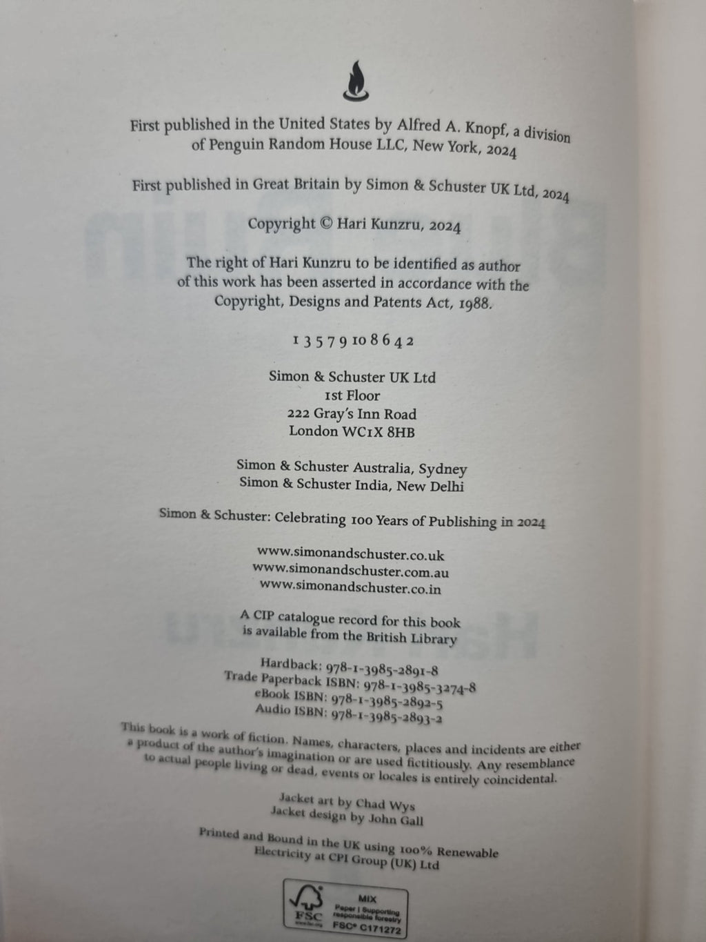 Blue Ruin, Hari Kunzru,  Hardback Signed 1st Edition 