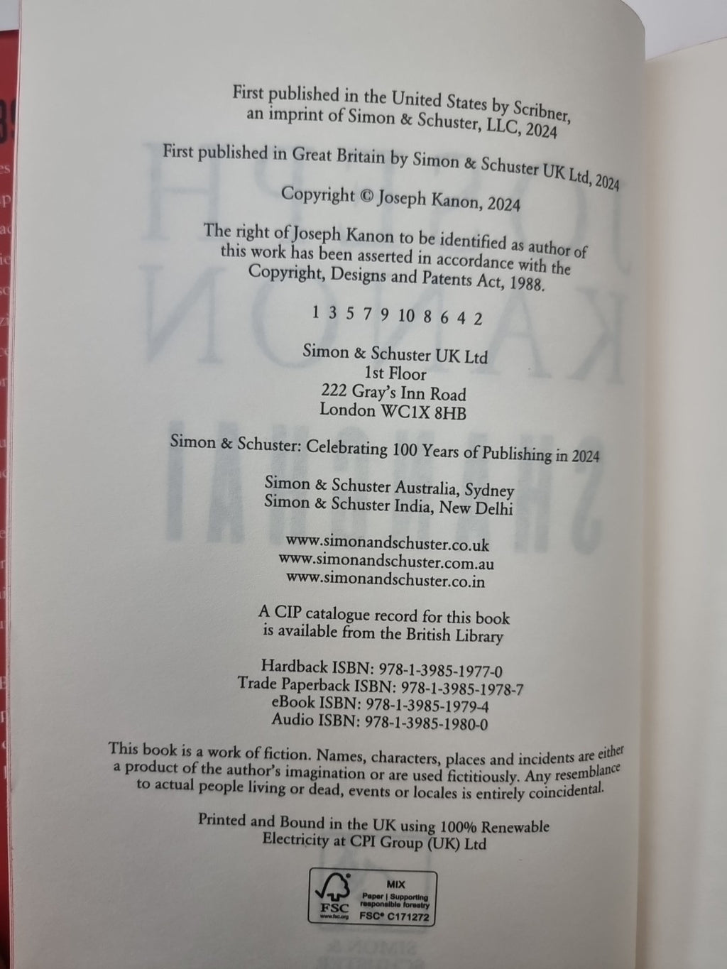 Shanghai: A gripping new wartime thri. Kanon, Joseph 1st Edition Signed