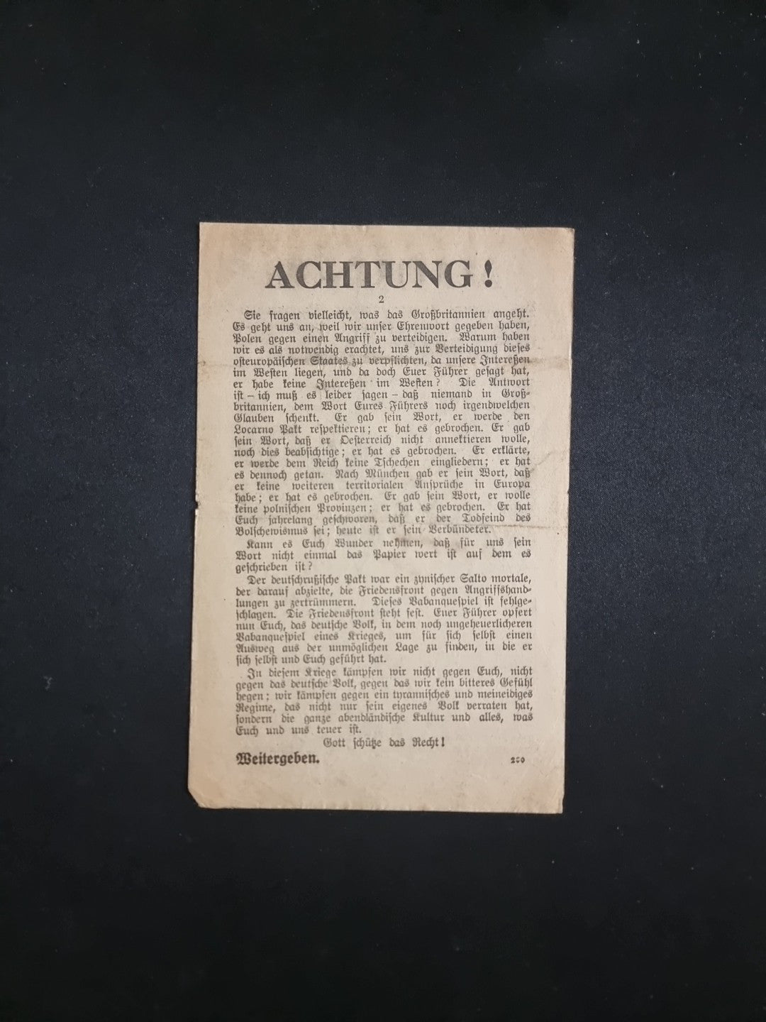 WW2 British Leaflet Dropped by The RAF on Germany in The First Weeks of The War