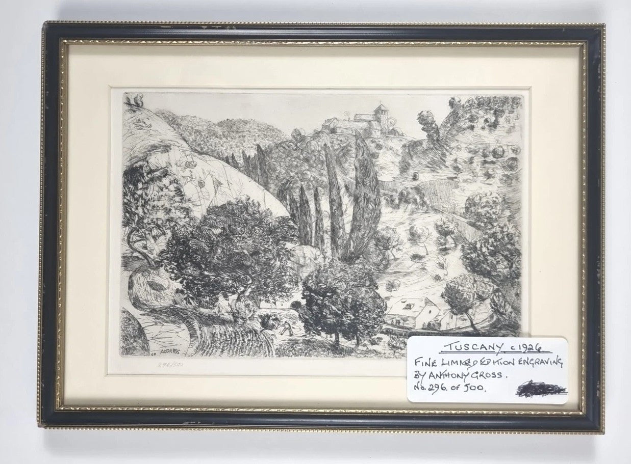 Anthony Gross Etching, Framed - Tuscany - (1926) Signed and Numbered 296/500