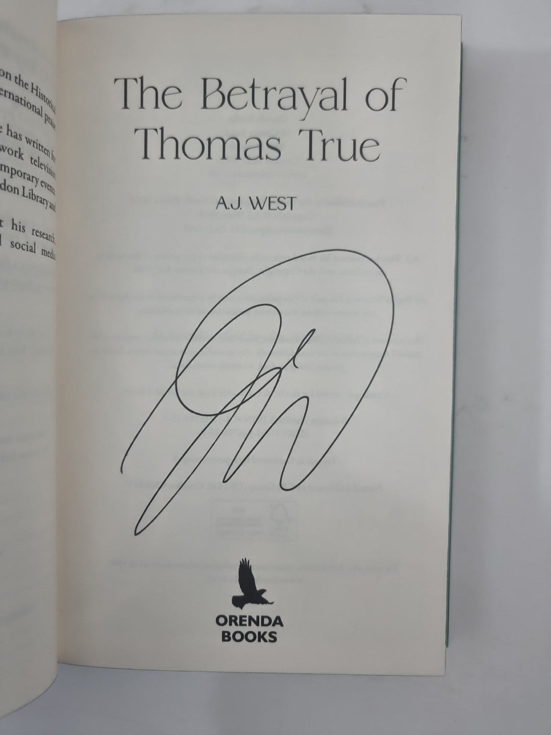 The Betrayal of Thomas True by AJ West-  SIGNED FIRST EDITION