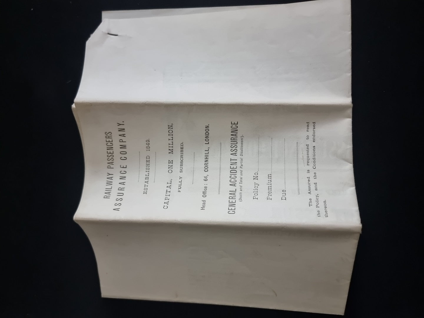 Railway 1893 Passenger Insurance policy with stamped Receipt And Ticket 