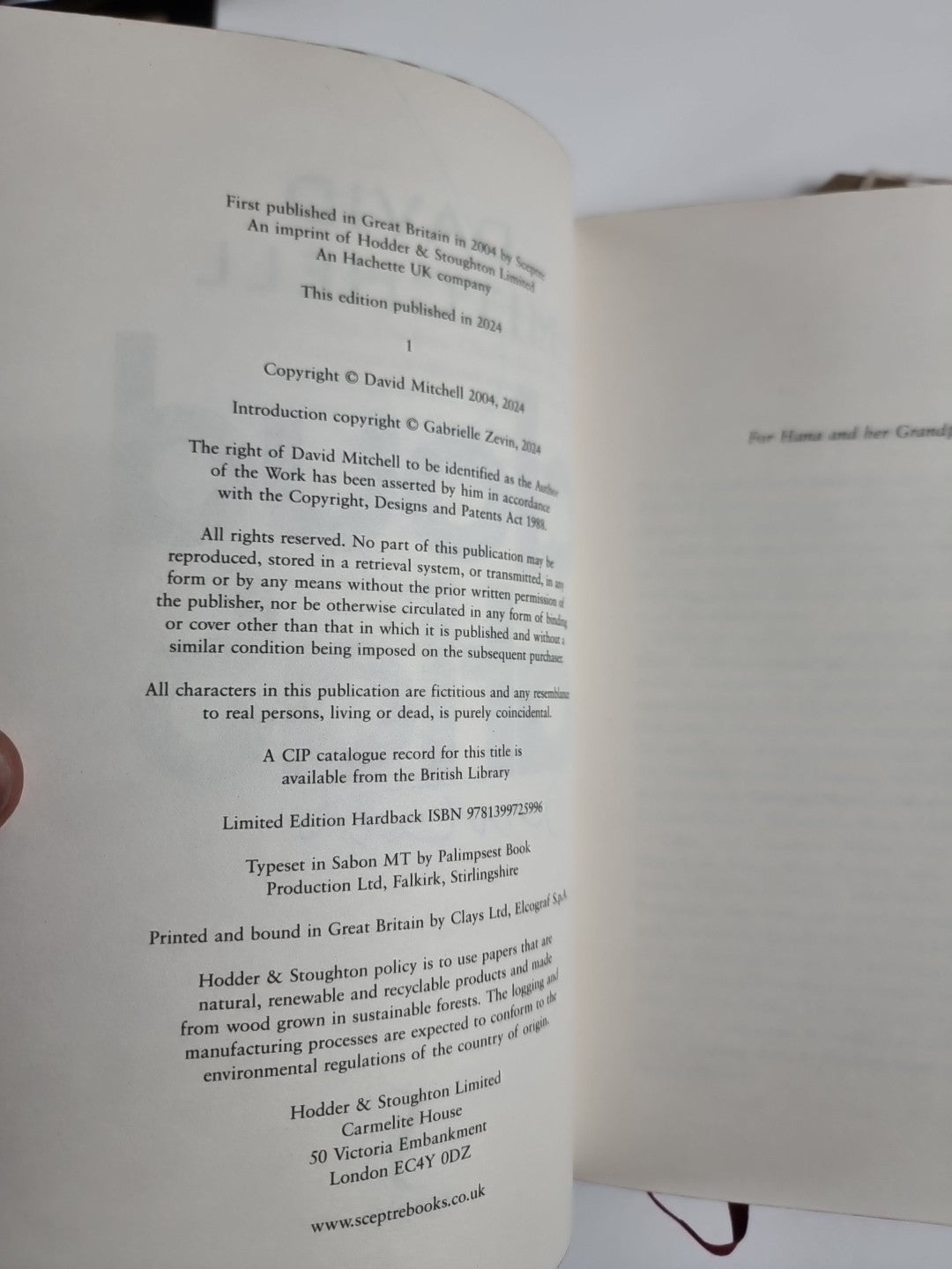 Cloud Atlas, David Mitchell ,SIGNED 1st print Sprayed Edges 20th Anniversary ed